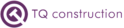 TQ construction logo with stylized circular TQ icon and purple text.