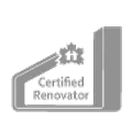 Certified Renovator logo featuring a house roof outline with a checkmark above it.