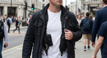 plain clothes police officer wearing covert equipment harness.