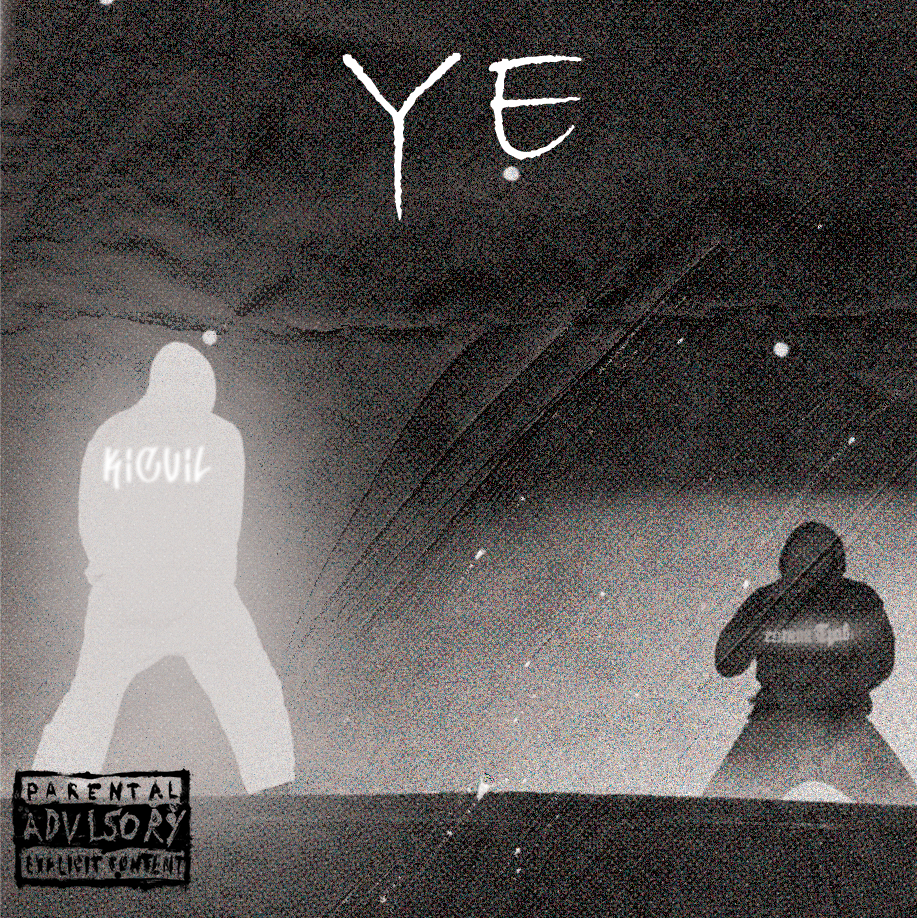 Black and white album cover with two shadowy figures facing each other under the text 'YE' and a parental advisory label.