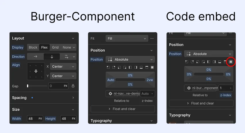 Configuration CSS des éléments pour une progress bar en anneau dans webflow.