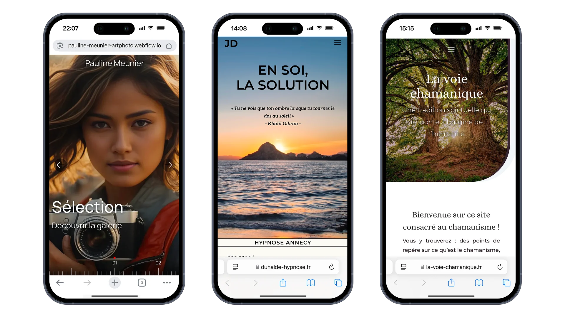 Visuel de 3 sites web développés en mobile first