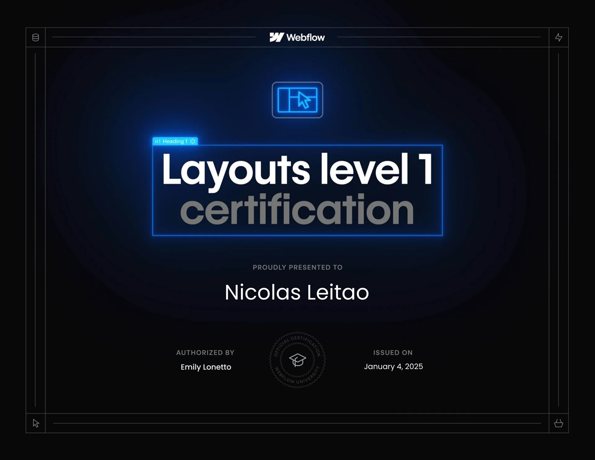 Certification webflow layout level 1