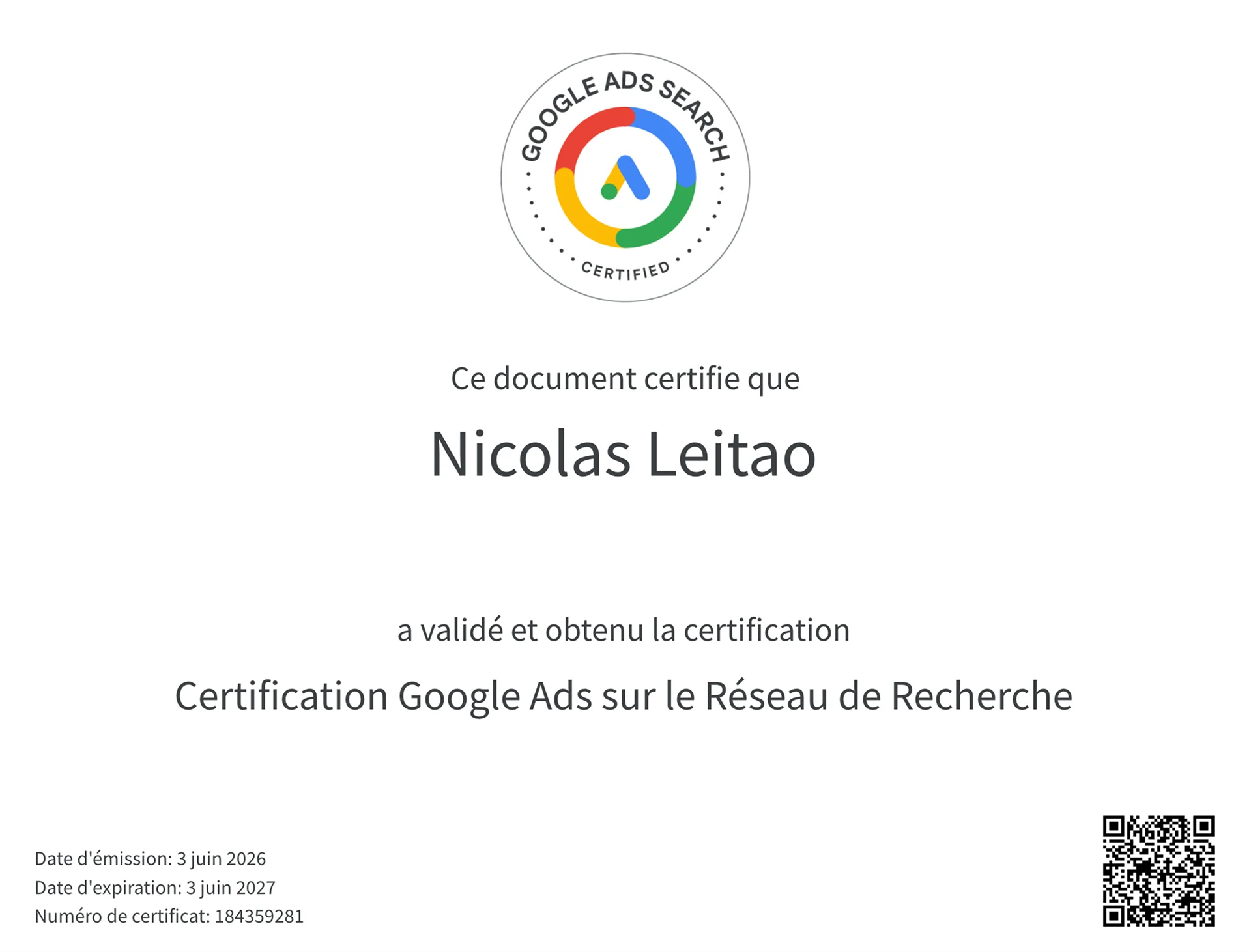 Certification Google ads