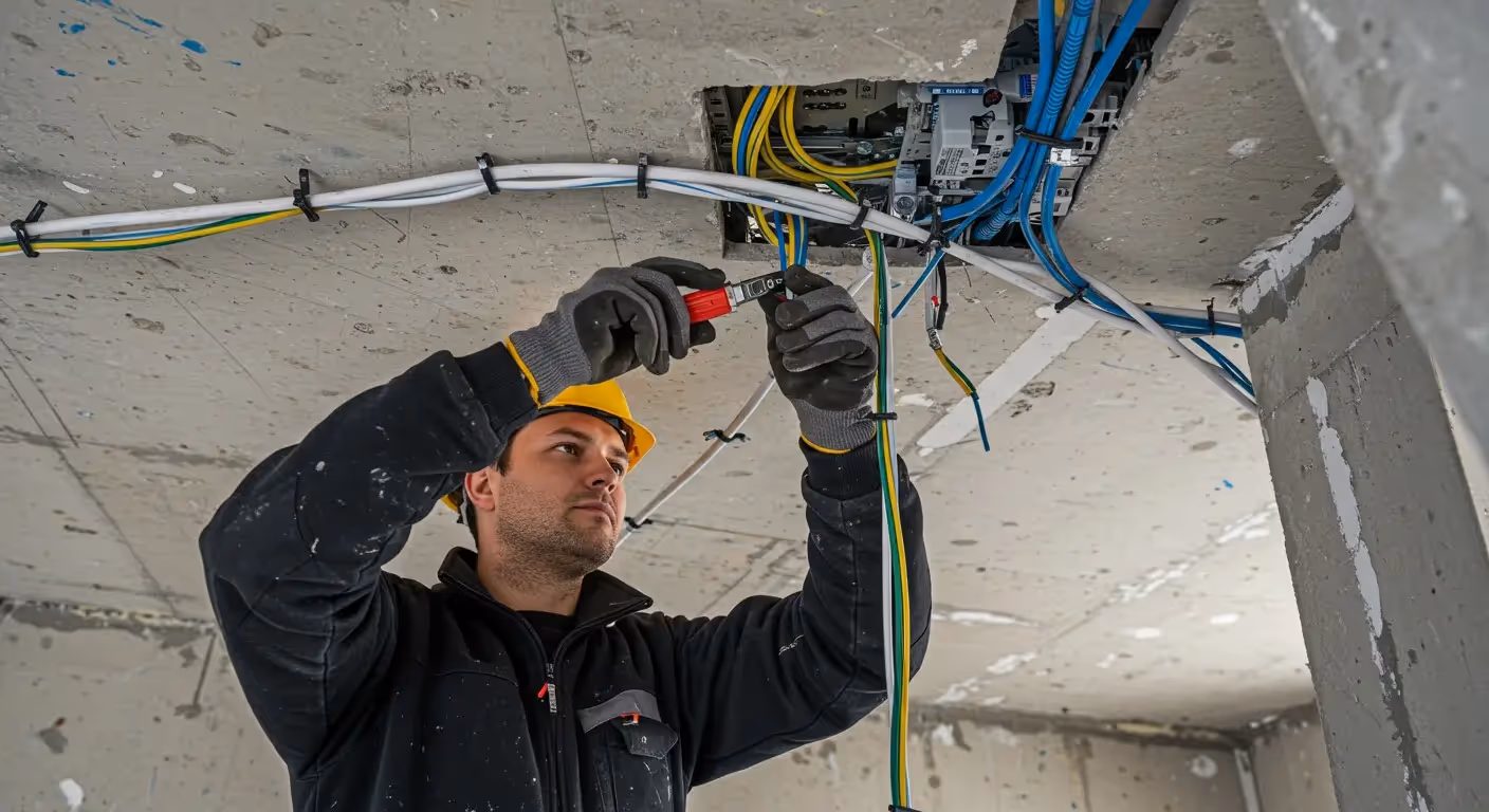 Technician installing industrial wall charging station.