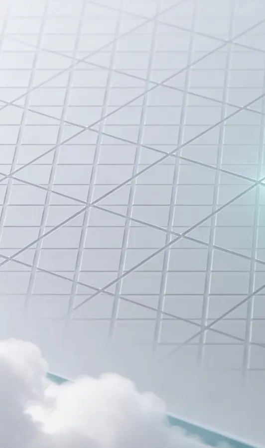 Vertical glass rectangle with a gold stylized logo and the word Z PLATFORM written vertically in black, surrounded by small transparent cubes casting shadows.