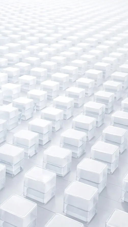 Vertical glass rectangle with a gold stylized logo and the word Z PLATFORM written vertically in black, surrounded by small transparent cubes casting shadows.