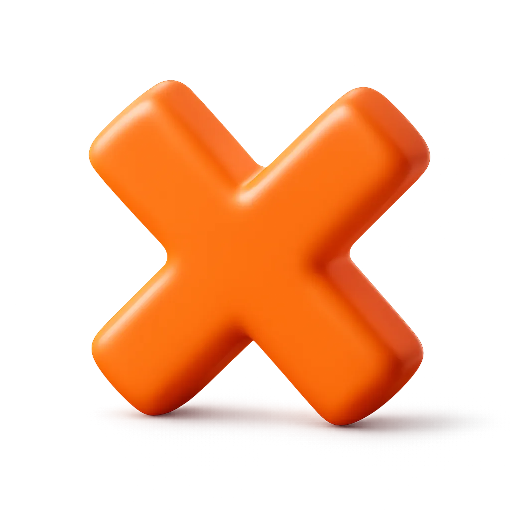 3D orange multiplication symbol with a dark, pixelated orange background.