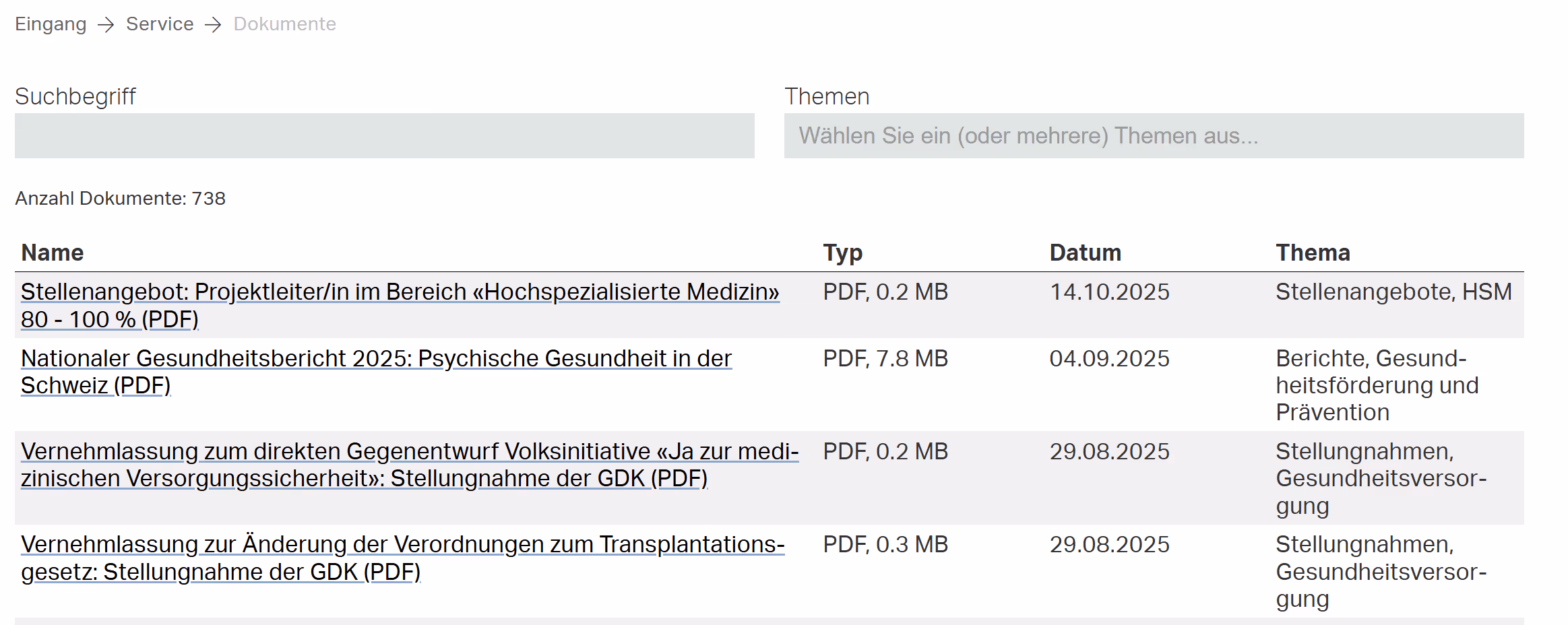 Der durch uns entwickelte Dokumentenpool erlaubt es alle Dokumente des Auftritts an einem zentralen Ort zu verwalten und zu suchen. Gleichzeitig lassen sich die Dokumente kontextbezogen an jeder beliebigen Stelle Inhalten zuordnen.