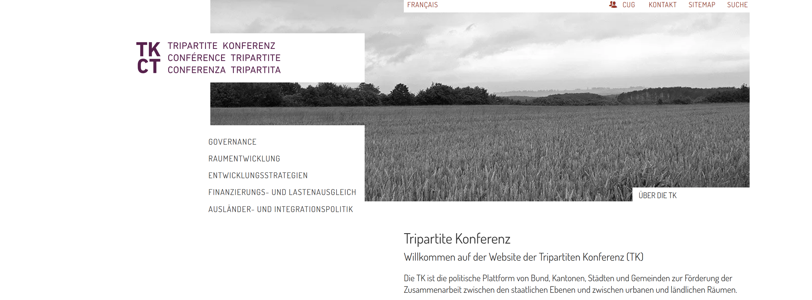 Screenshot der Eingangsseite der Website. Schwarz-Weisse Stimmungsbilder mit Kultur- und Landschafstbilder prägen die schlichte Gestaltung.