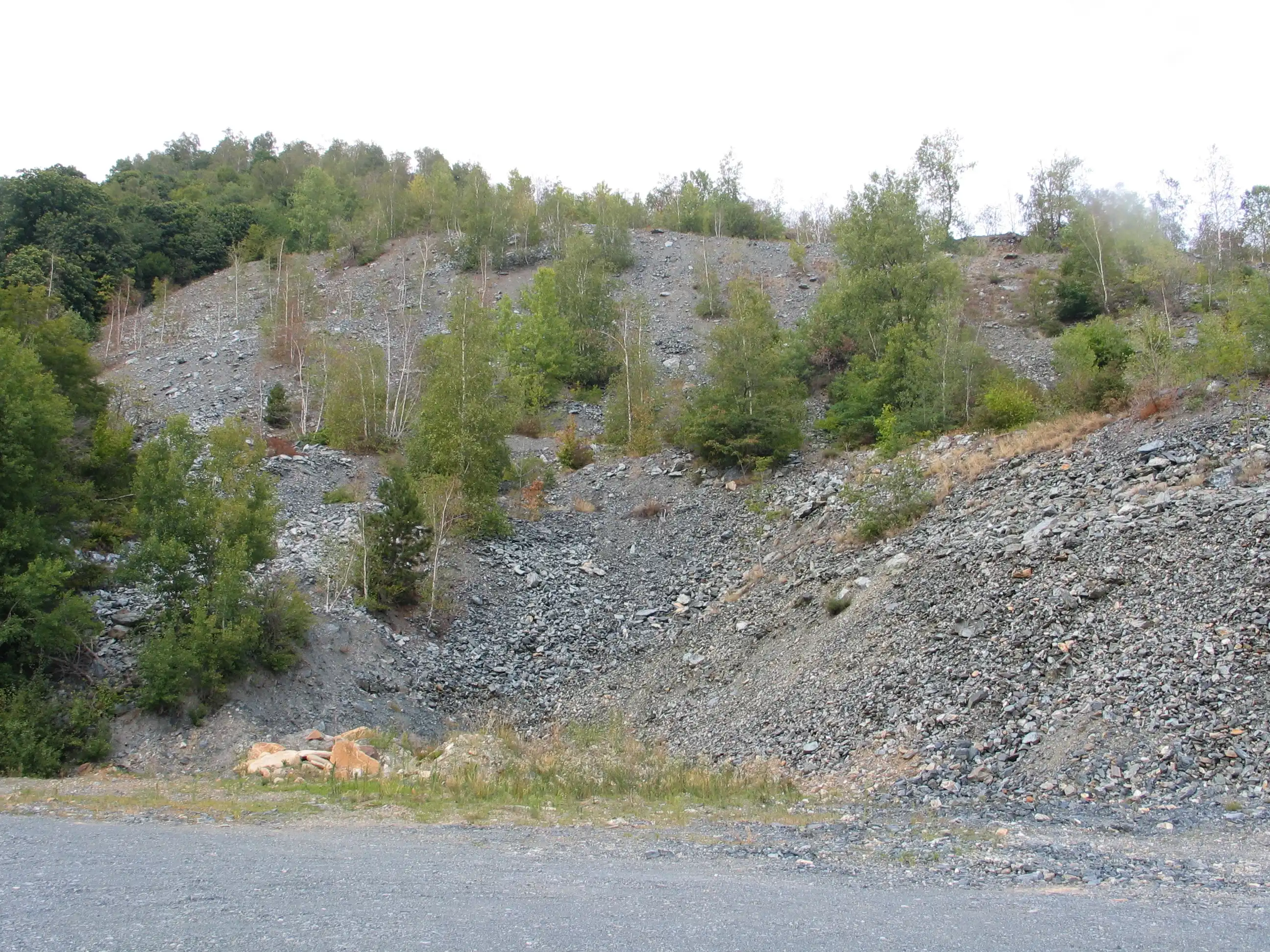 Discarica mineraria dell’ex miniera di Balangero con materiali di scarto e vegetazione in rinaturalizzazione