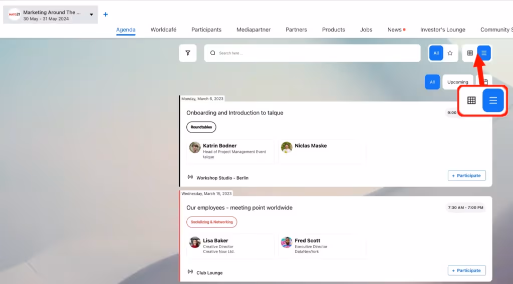 Ansicht der Sessions und Räumlichkeiten