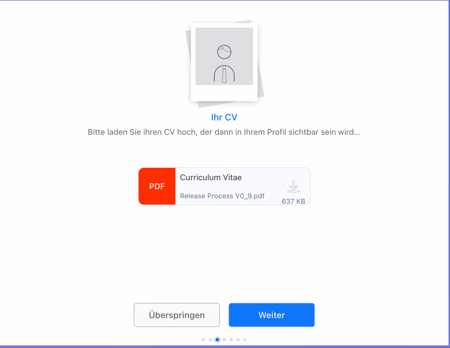 Upload-Funktion für Profil-Dokumenten