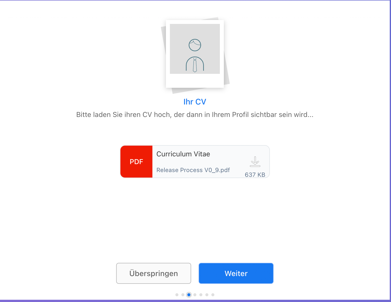 Upload-Funktion für Profil-Dokumenten