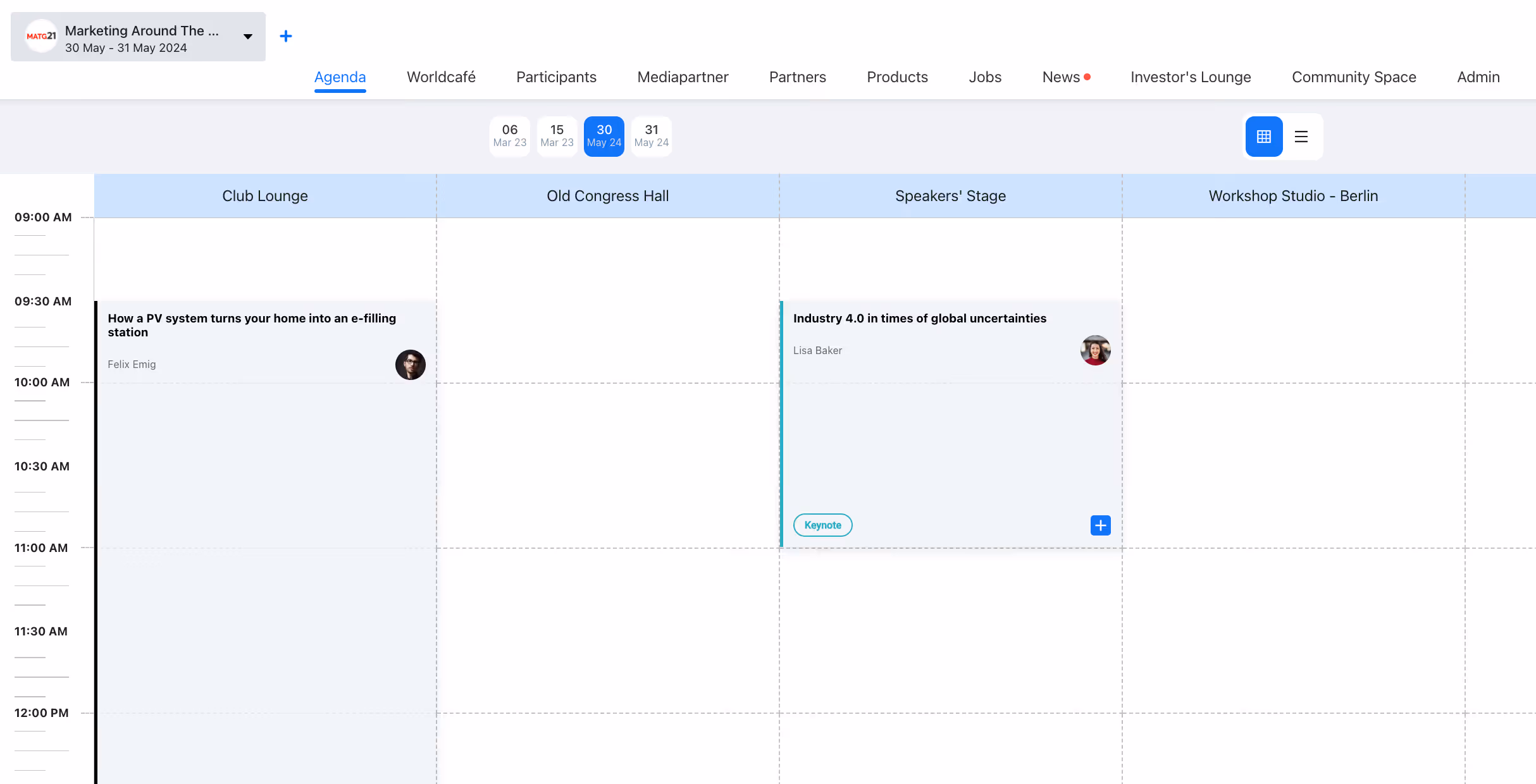 Spaltenansicht in der Agenda