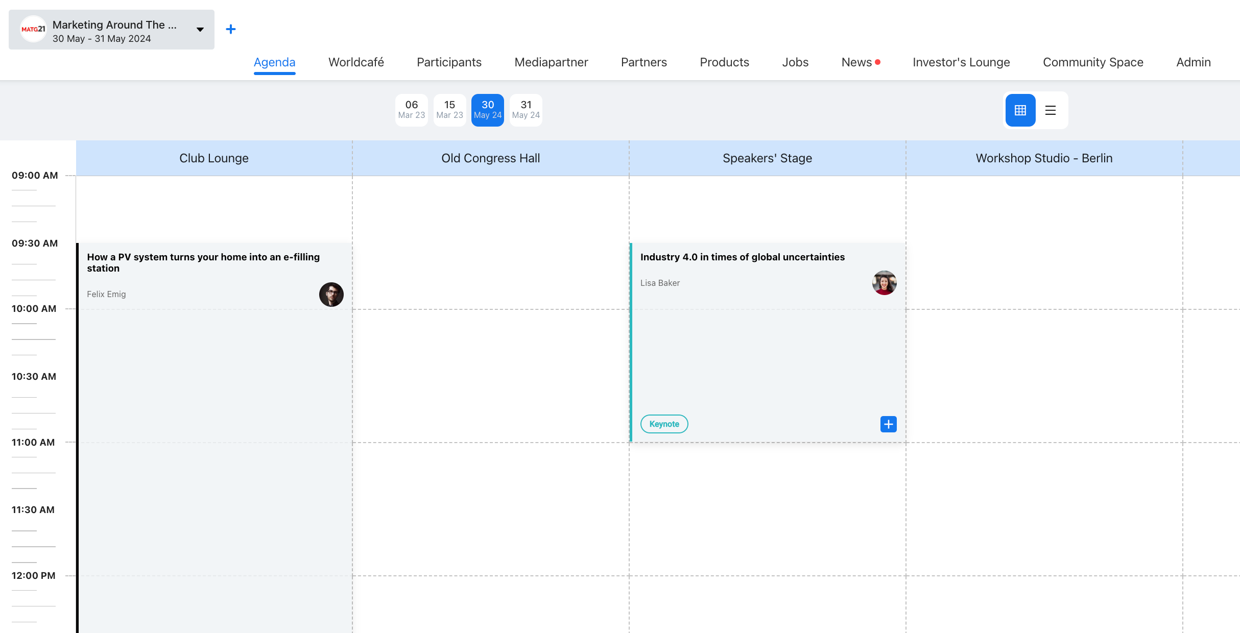 Spaltenansicht in der Agenda