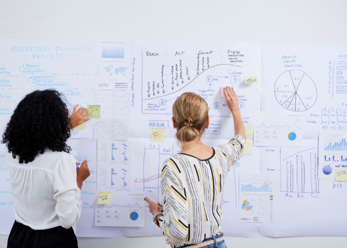 Zwei Frauen vor einem Whiteboard