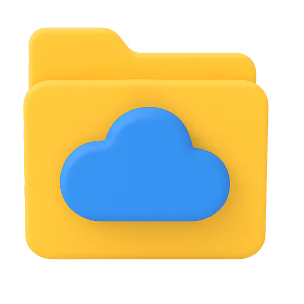 Gelber Ordner mit blauem Wolkensymbol, das Cloud-Speicher repräsentiert.