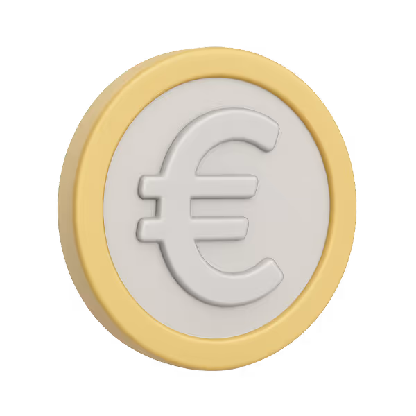 3D-Münze mit Eurozeichen in Silber und goldfarbenem Rand auf schwarzem Hintergrund.