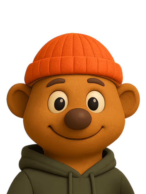 Reno mit oranger Mütze und grünem Kapuzenpullover, die lächelt.