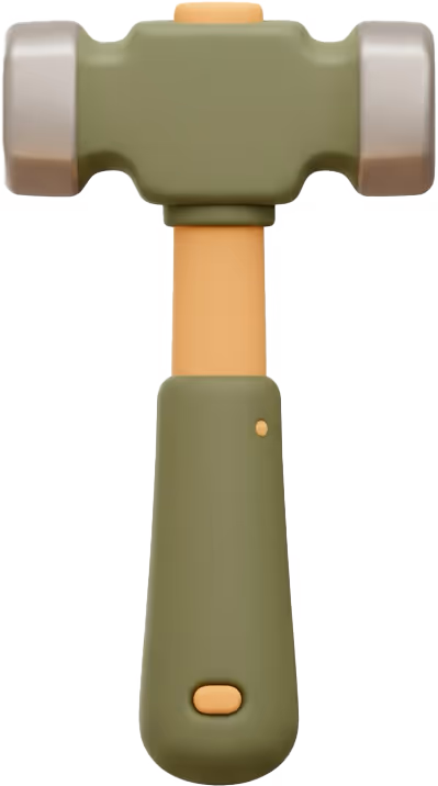 Grüner Hammer mit beigem Griff und metallischem Hammerkopf.