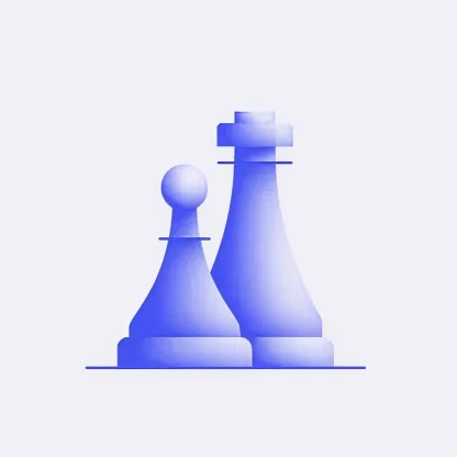Blue gradient chess king and pawn pieces side by side on a light background.
