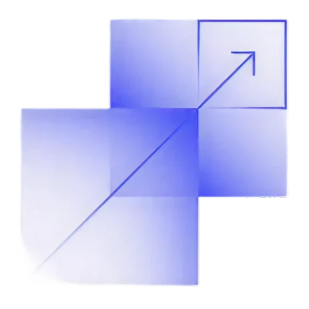 Three stacked blue squares with a blue upward-right arrow on the top square, symbolizing modular growth.