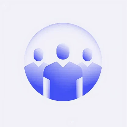 Icon of three abstract people figures inside a circular gradient background representing community or teamwork.
