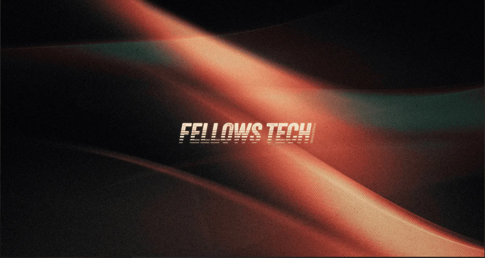 Glitch-style text 'FELLOWS TECH association' on a dark background with red and green light streaks.