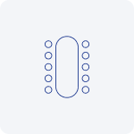 Icône d'une table ovale avec dix sièges disposés autour, sur fond bleu.