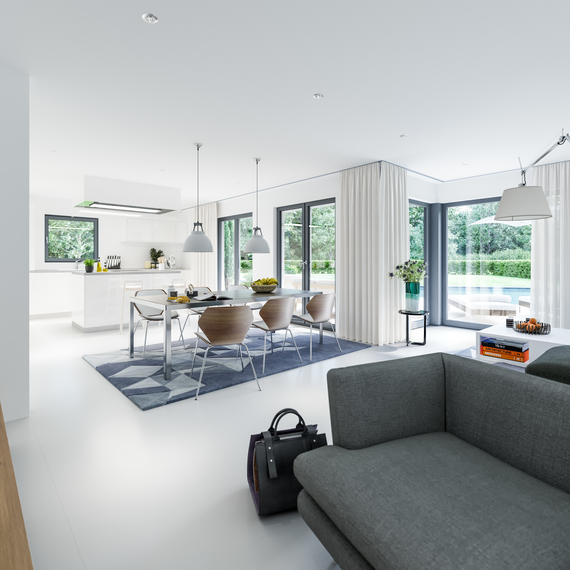 Wohnzimmer einer Neubauwohnung in Benningen