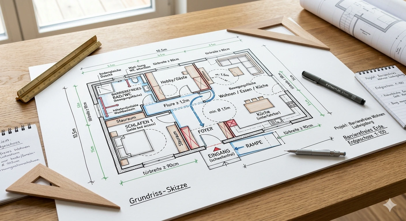 Grundriss eines barrierefreien Hauses