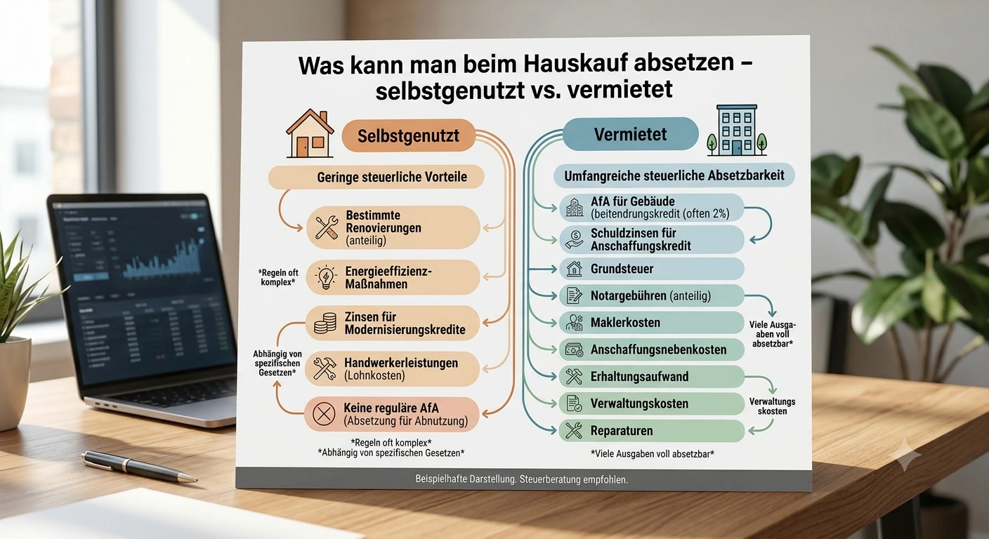 Was kann man beim Hauskauf absetzen – selbstgenutzt vs. vermietet