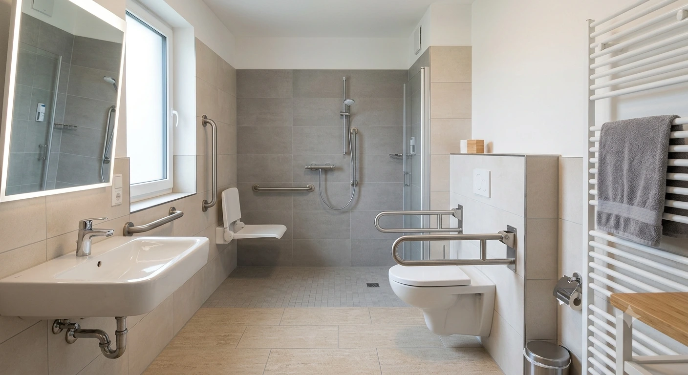 Ein barrierefrei modern gestaltetes Badezimmer