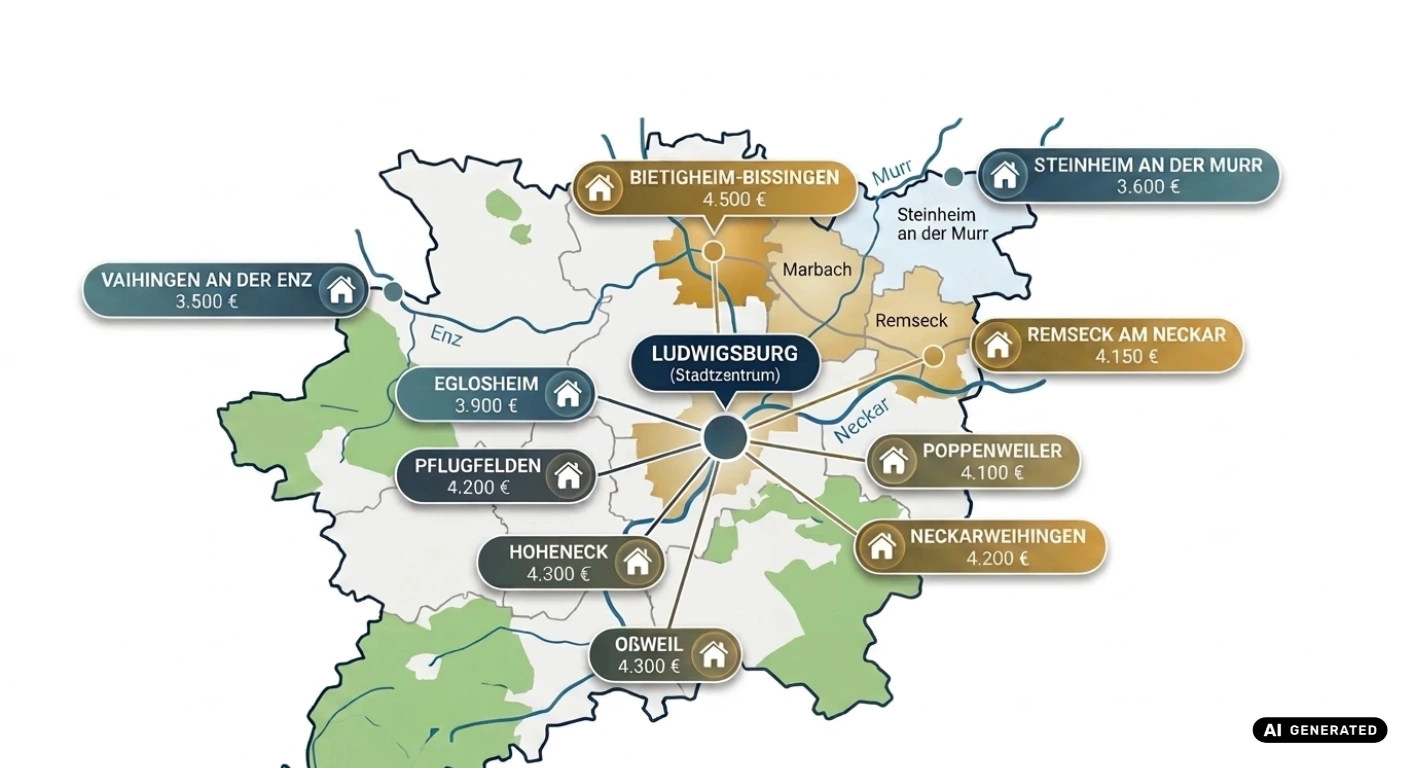 Karte der Immobilienpreise im Landkreis Ludwigsburg