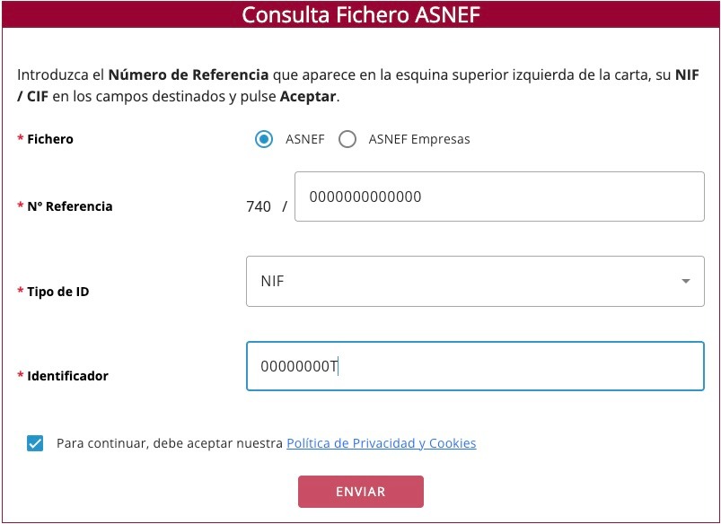 Formulario de consulta EQUIFAX para saber si estás en ASNEF