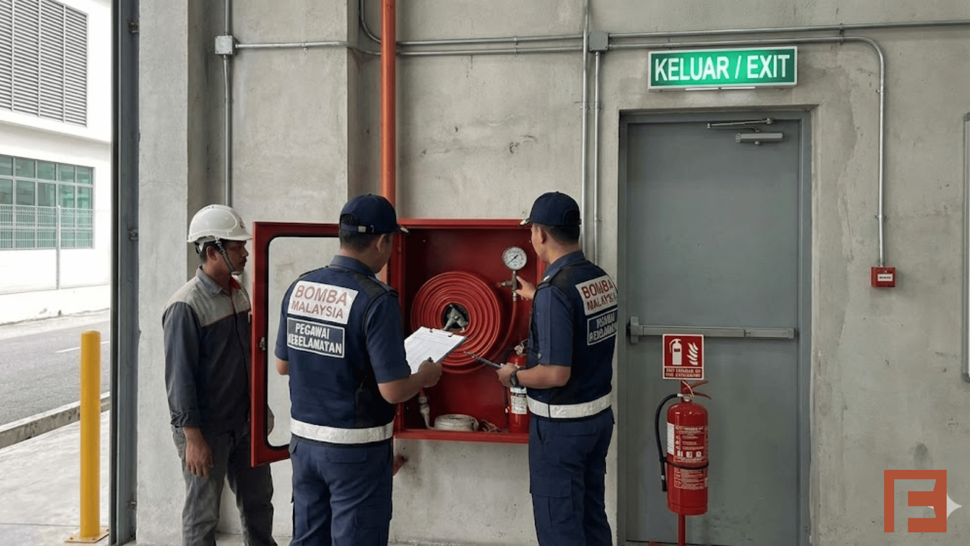 Fire safety inspection for certification at a commercial building in Malaysia