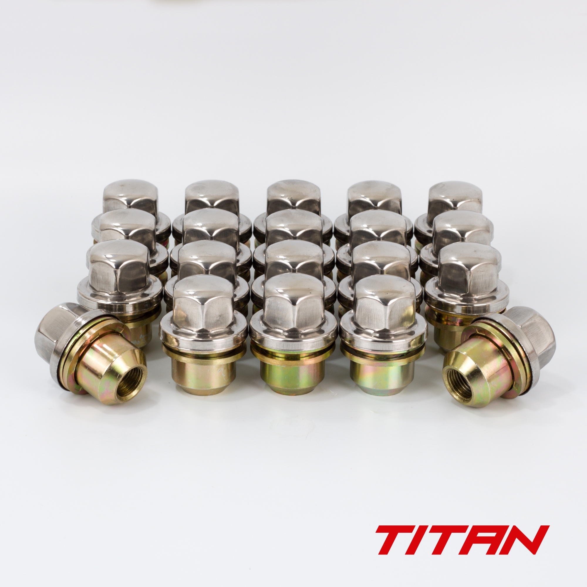 Titan 27mm Closed Hex 16x1.5 Wheel Nut fits Landrover/Range Rover Flat Seat (29mm Shank) Stainless Cap (20)