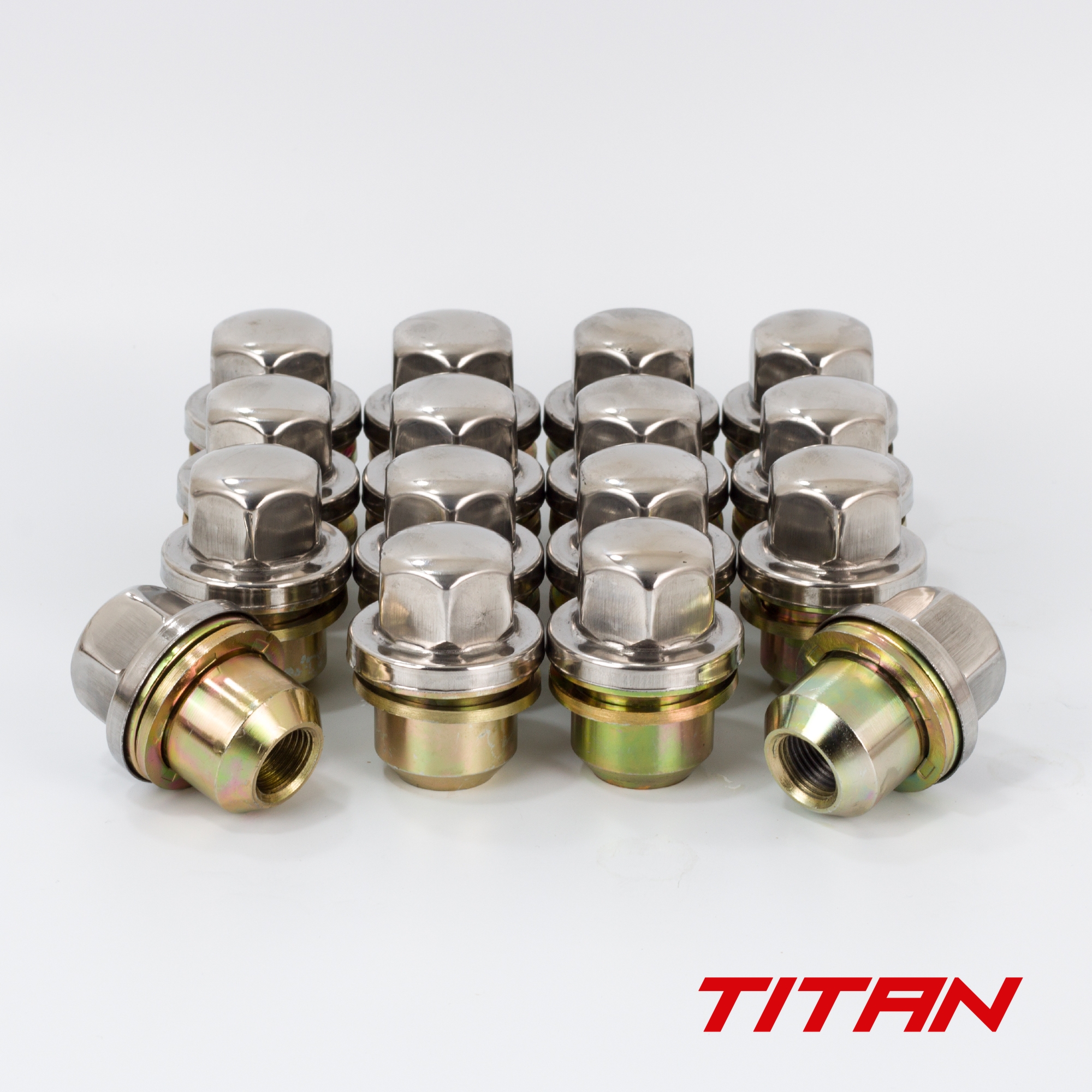 Titan 27mm Closed Hex 16x1.5 Wheel Nut fits Landrover/Range Rover Flat Seat (29mm Shank) Stainless Cap (16)