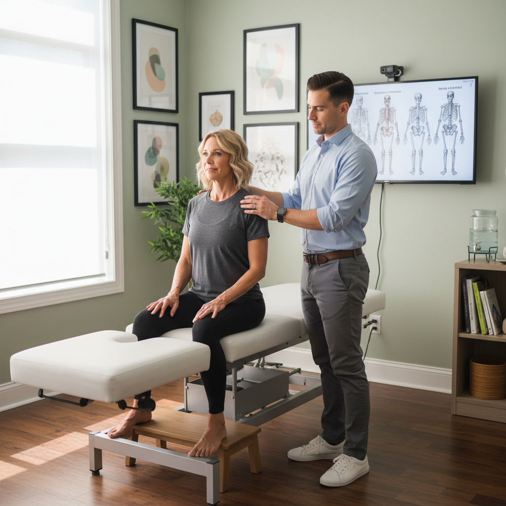 Patient working with a provider at a chiropractic clinic in Mauldin, SC for posture assessment and back pain treatment