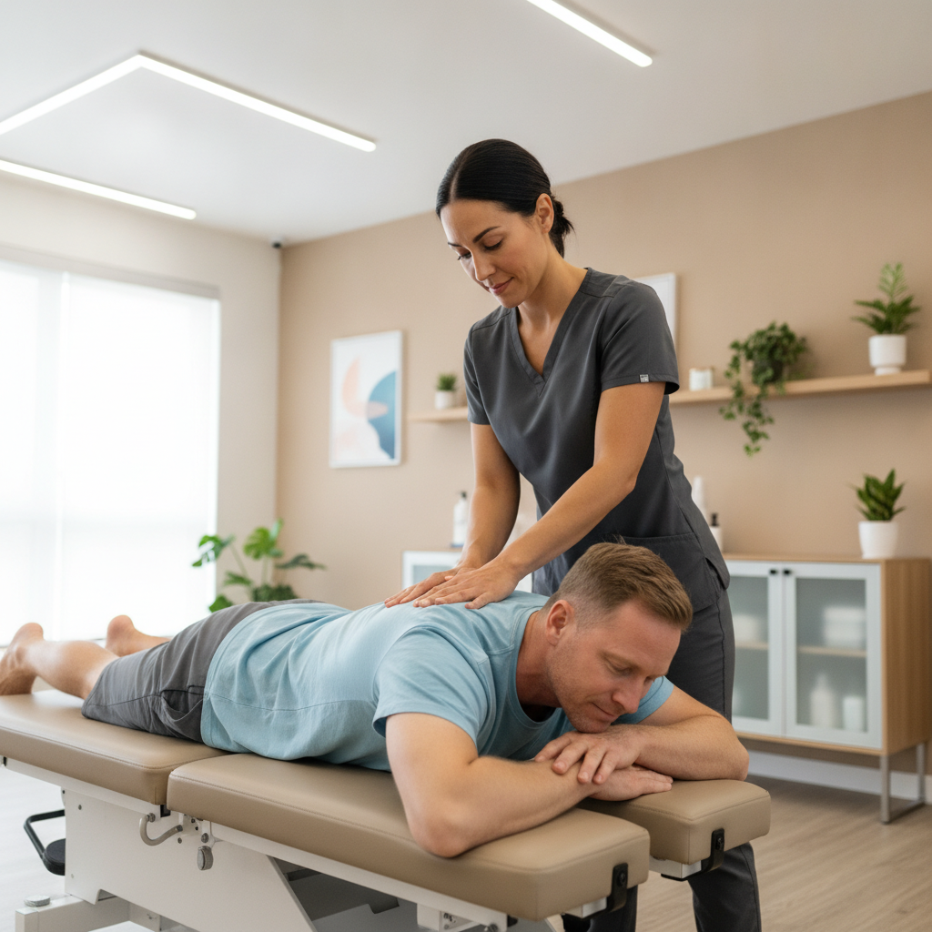 Patient receiving a chiropractic spinal adjustment at a chiropractic clinic in Mauldin, SC