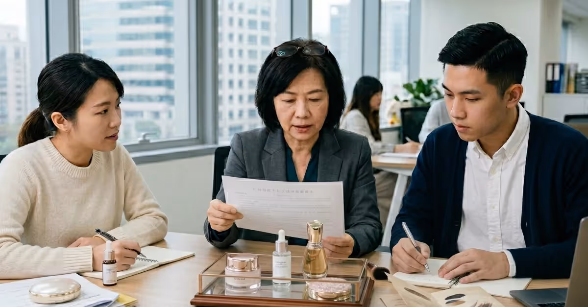 Team reviews cosmetics documents for regulatory compliance and market access in Taiwan