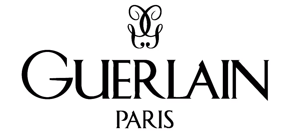Logo Guerlain avec un monogramme orné au-dessus du texte et le mot Paris en dessous.