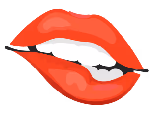 Lèvres rouges partiellement ouvertes mordant légèrement la lèvre inférieure.