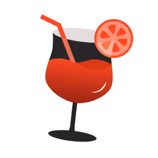 Verre à cocktail rouge avec paille rouge et tranche de fruit rouge en décoration.