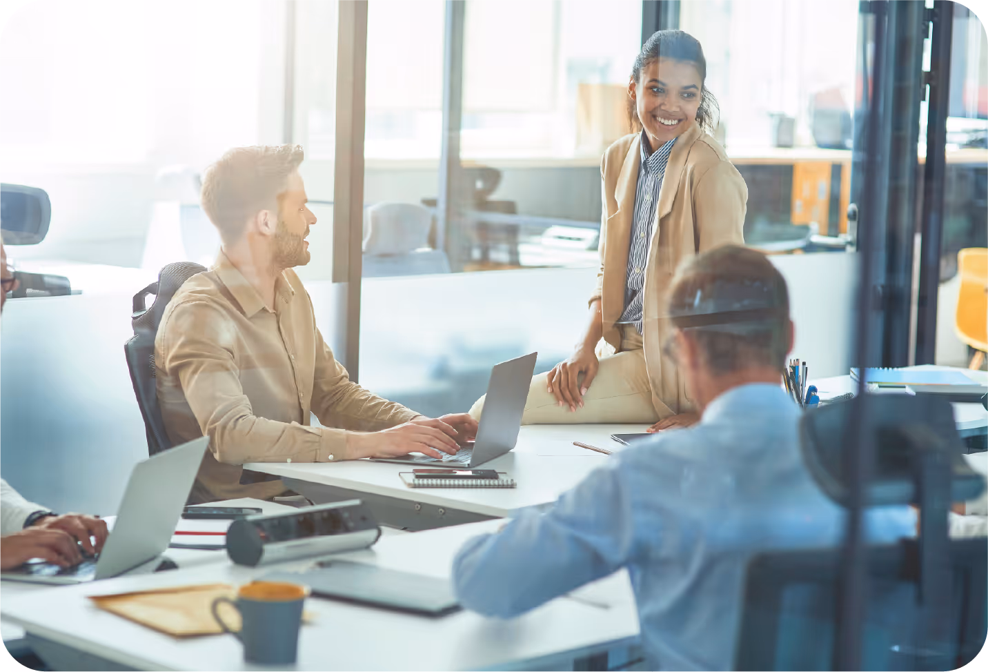 Homeowner speaking with pest control technician during home inspection