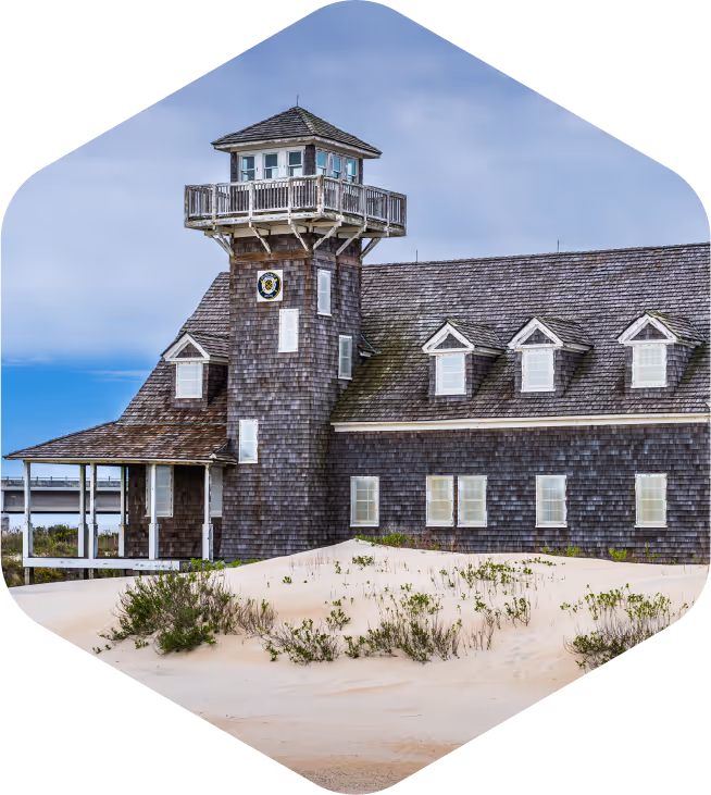 Duck Town Park boardwalk and waterfront in Duck, North Carolina on the Outer Banks