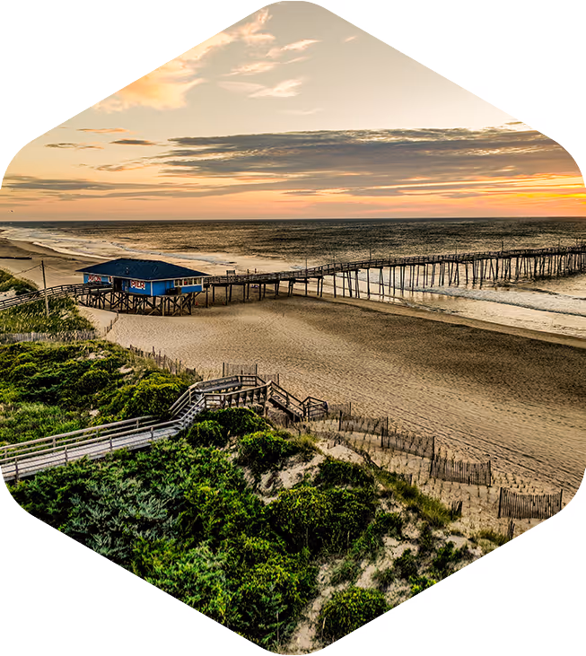 Duck Town Park boardwalk and waterfront in Duck, North Carolina on the Outer Banks