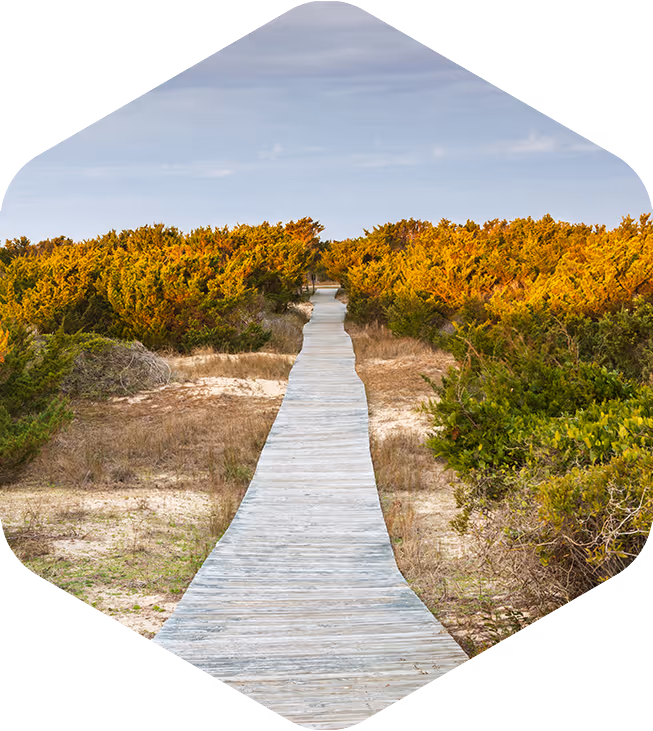 Duck Town Park boardwalk and waterfront in Duck, North Carolina on the Outer Banks