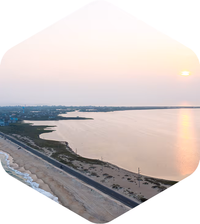 Duck Town Park boardwalk and waterfront in Duck, North Carolina on the Outer Banks
